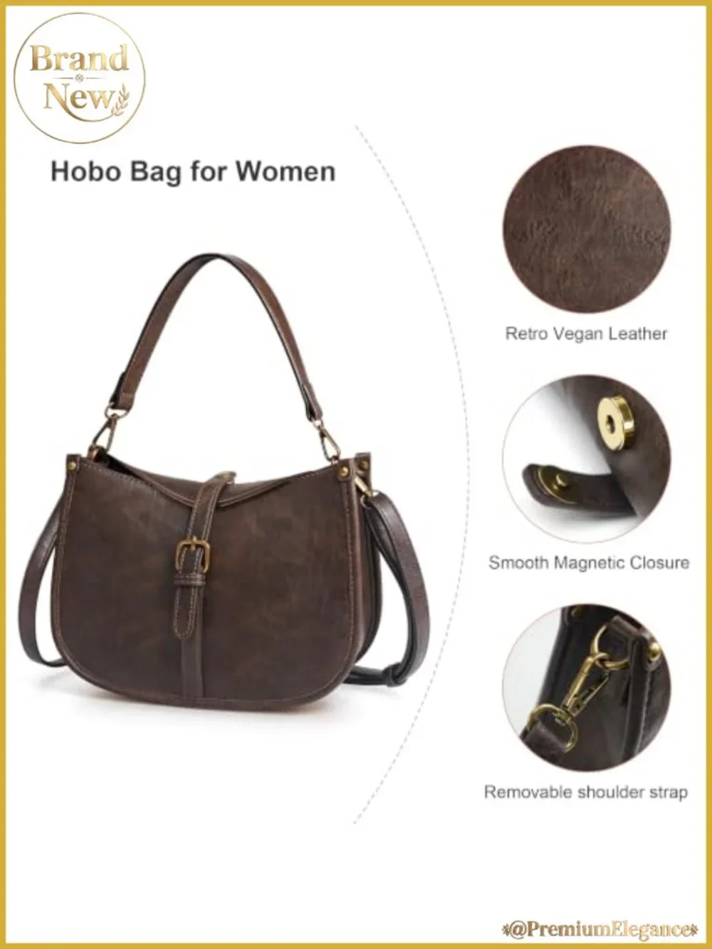 Vegan Leather Hobo Shoulder Bag Women Crossbody Purse Distressed